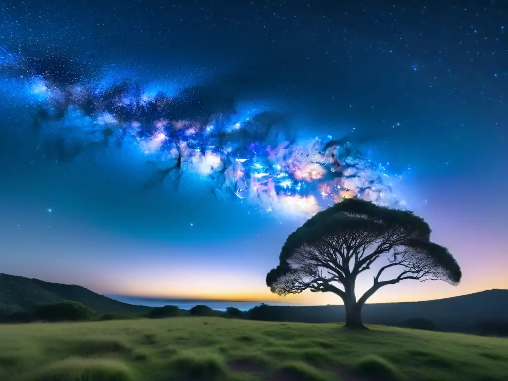 Un cielo nocturno en Uruguay lleno de estrellas y la Vía Láctea, creando una atmósfera mágica y serena