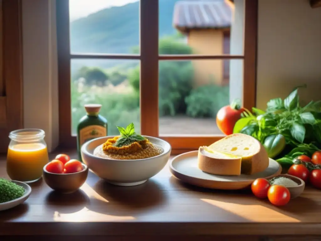 Cocina de estancia Uruguay llena de ingredientes autóctonos y colorido, bañada por la luz del sol