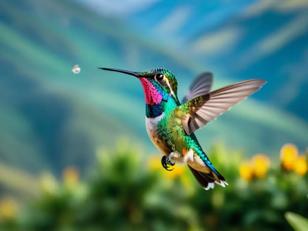 Colibrí iridiscente en las sierras de Uruguay, fauna alada sierras Uruguay