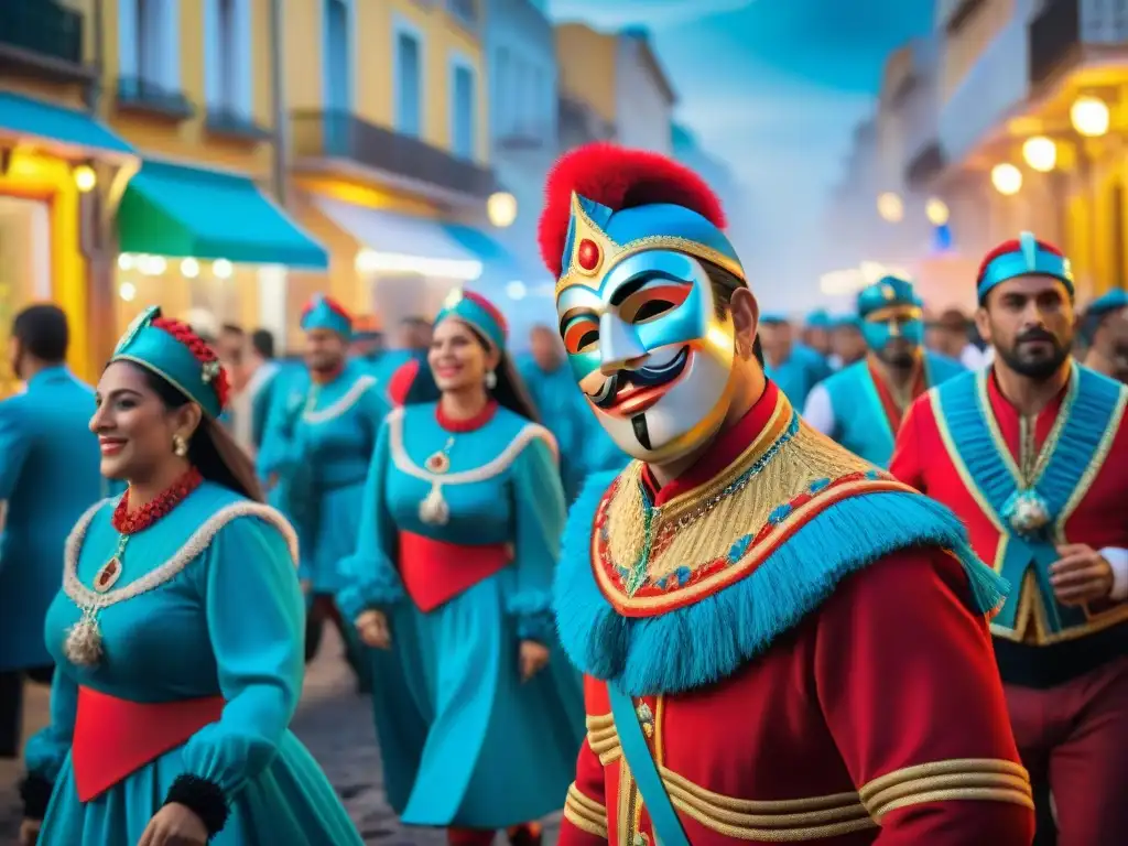 Colorida tradición títeres carnaval Uruguay: desfile vibrante con disfraces, música y alegría en las calles