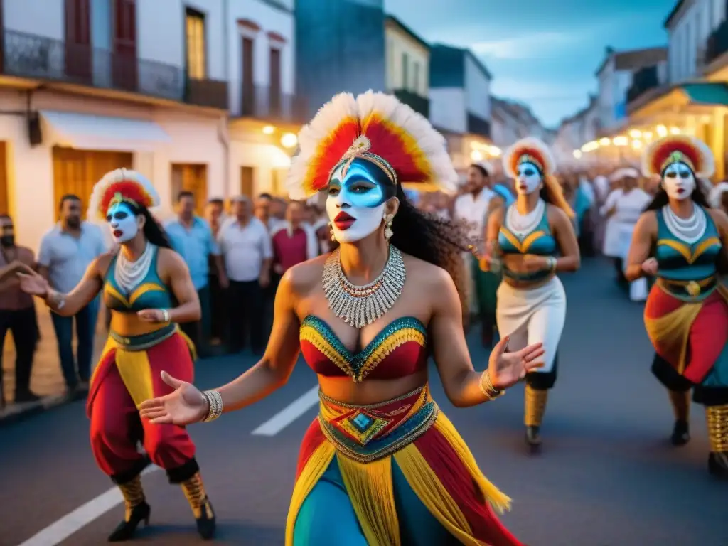 Colorida murga en Uruguay, expresión cultural vibrante con música, baile y vestimenta tradicional