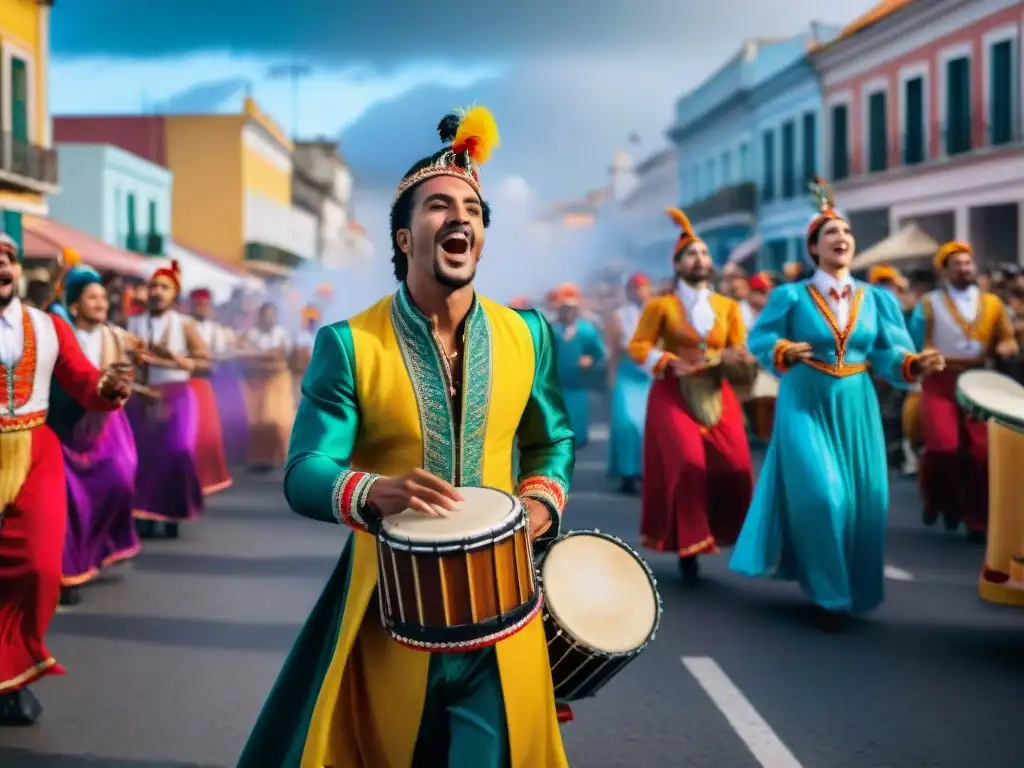 Colorido desfile de Murga uruguaya en carnaval, vibrante expresión de historias y comunidad