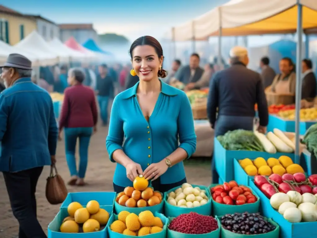 Colorido Festival Huerto a Mesa Canelones: puestos de frutas, verduras, artesanías y visitantes disfrutando bajo cielo azul