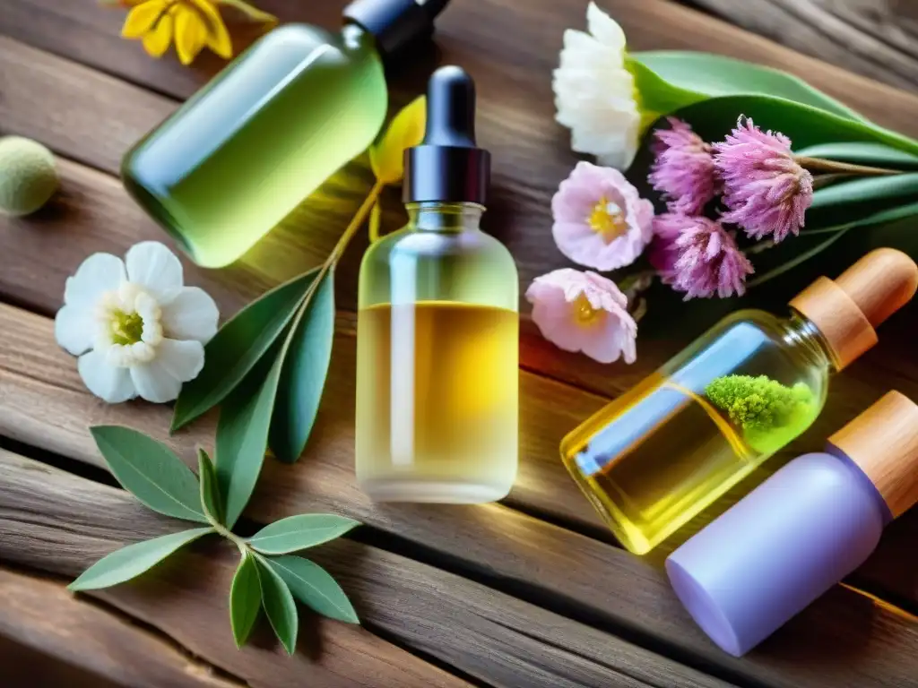 Una composición vibrante de ingredientes naturales para productos de cosmética, resaltando la belleza y esencias orgánicas