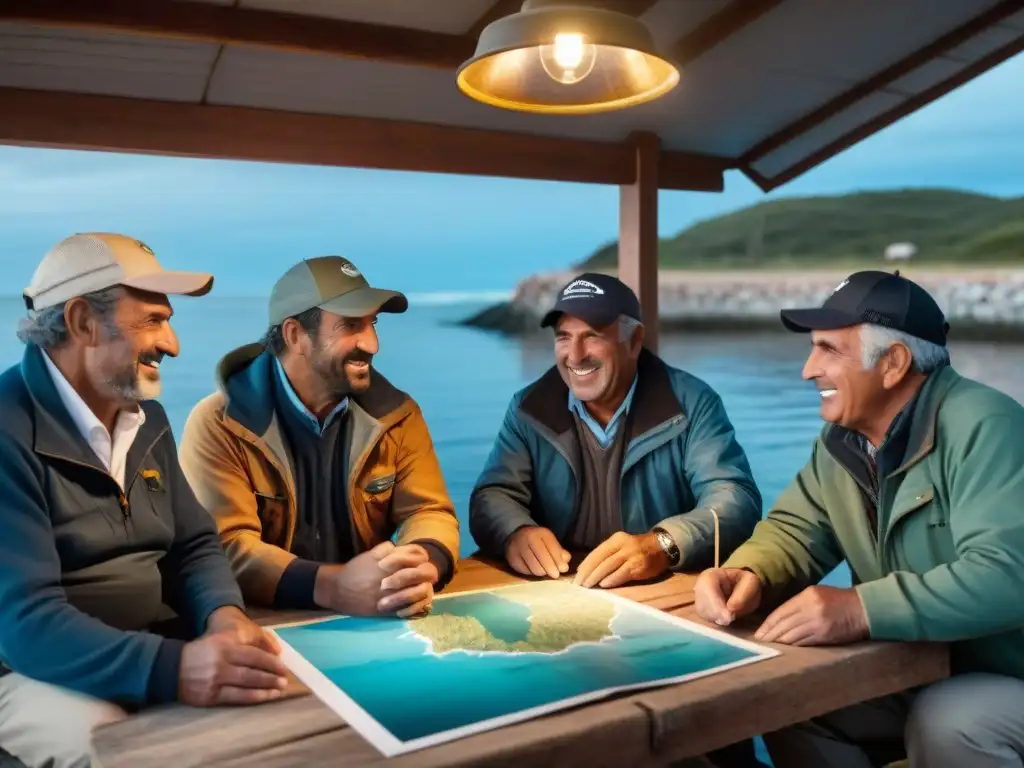 Comunidad pesca deportiva Uruguay: pescadores uruguayos comparten historias y consejos en un foro local, en animada camaradería