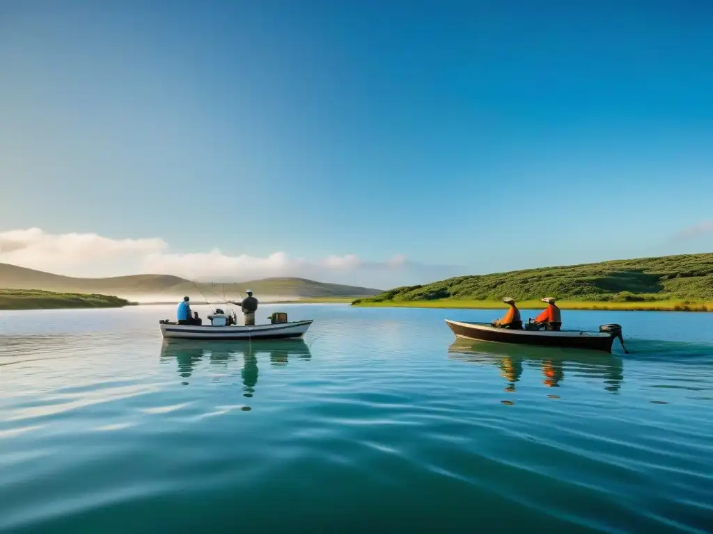 Comunidad pesca deportiva en Laguna Garzón, Uruguay: pescadores apasionados compitiendo en un evento vibrante