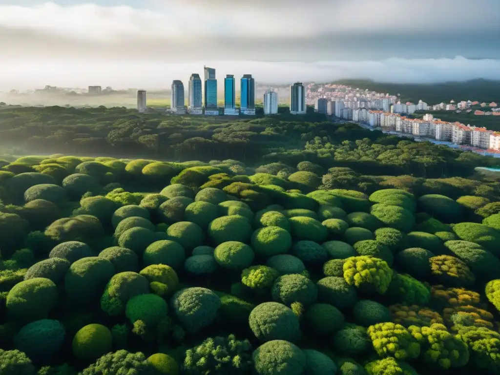 Fotografiando el contraste entre naturaleza y urbanización en Uruguay, donde bosque y ciudad se fusionan armoniosamente