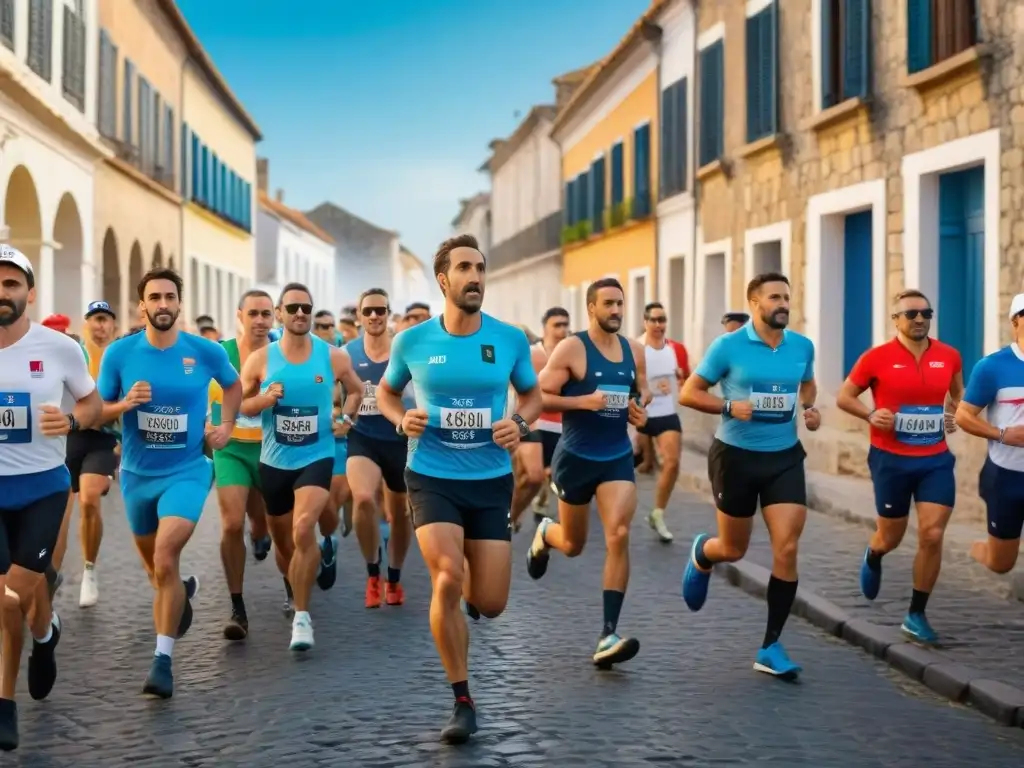 Corredores en Maratón de los Barrios Históricos en Colonia del Sacramento, Uruguay