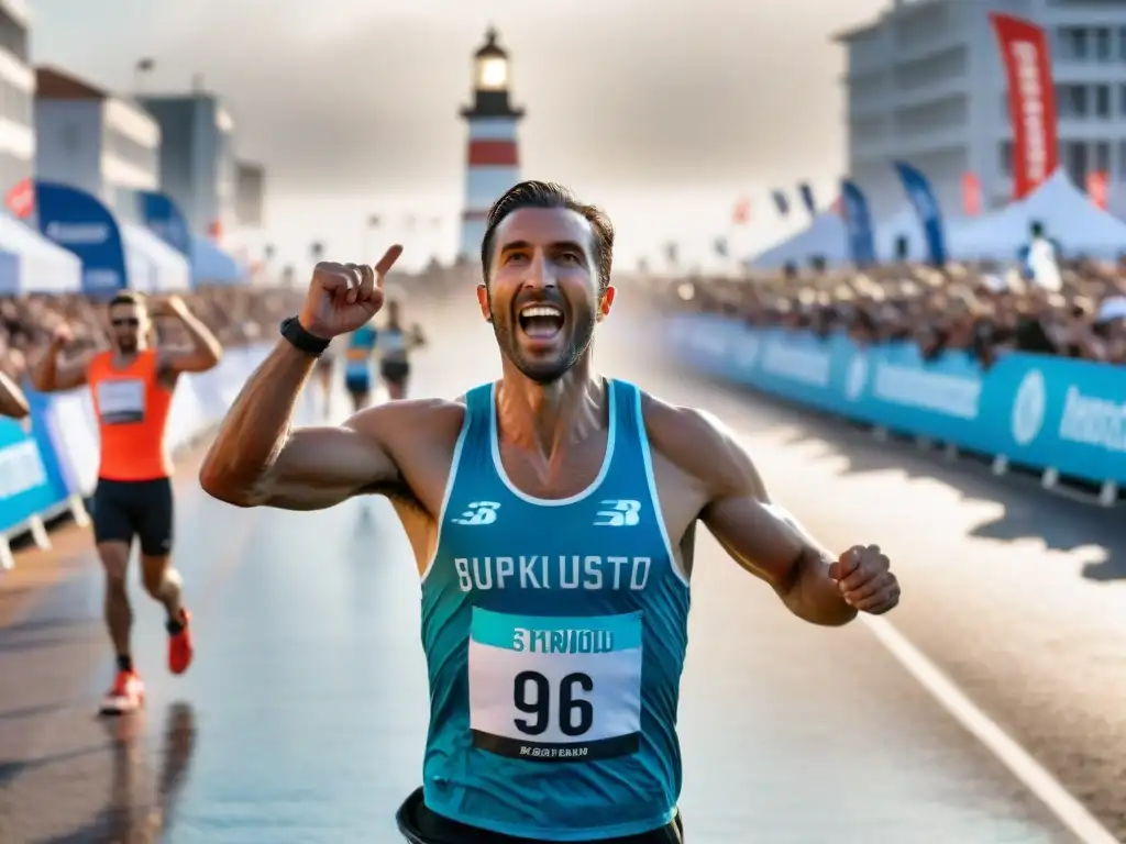 Corredores exhaustos y triunfantes cruzan la meta en el Maratón Internacional de Punta del Este en Uruguay