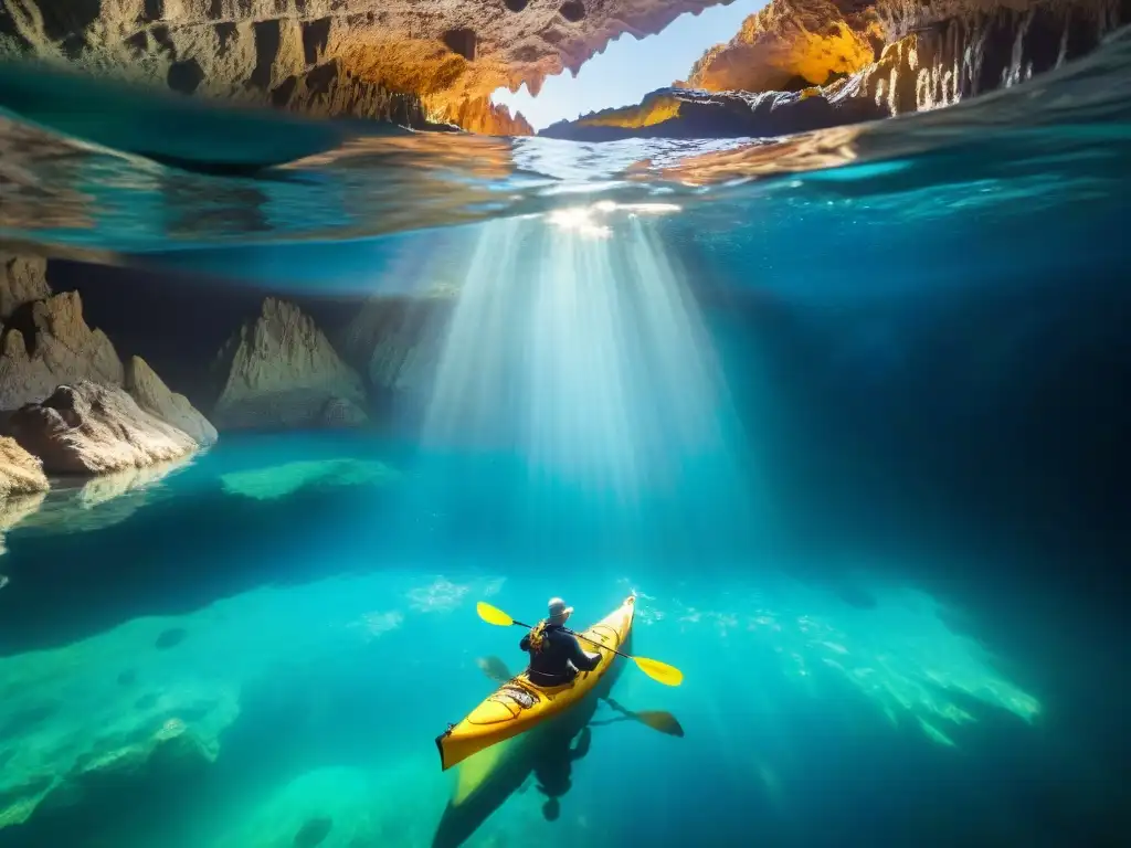 Explorando cuevas acuáticas en kayak en Uruguay, rodeado de maravillas geológicas