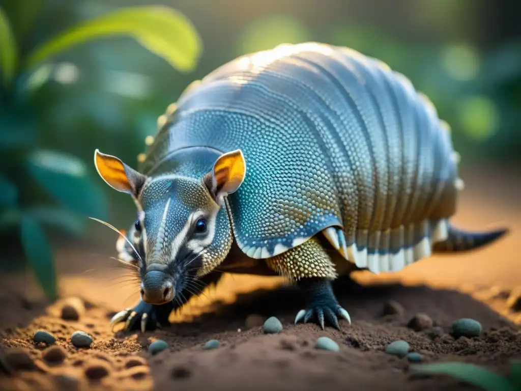 Curiosidades del armadillo en Uruguay: Armadillo explorando su entorno natural entre la exuberante vegetación