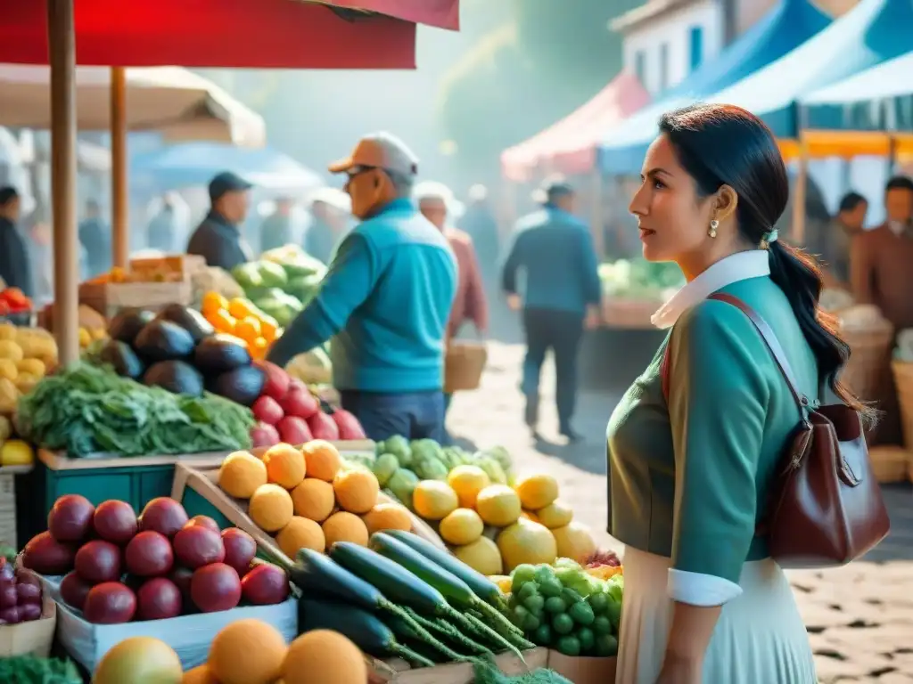 Degustaciones gratuitas en mercados Uruguay: Un mercado tradicional uruguayo rebosante de colores, sabores y alegría