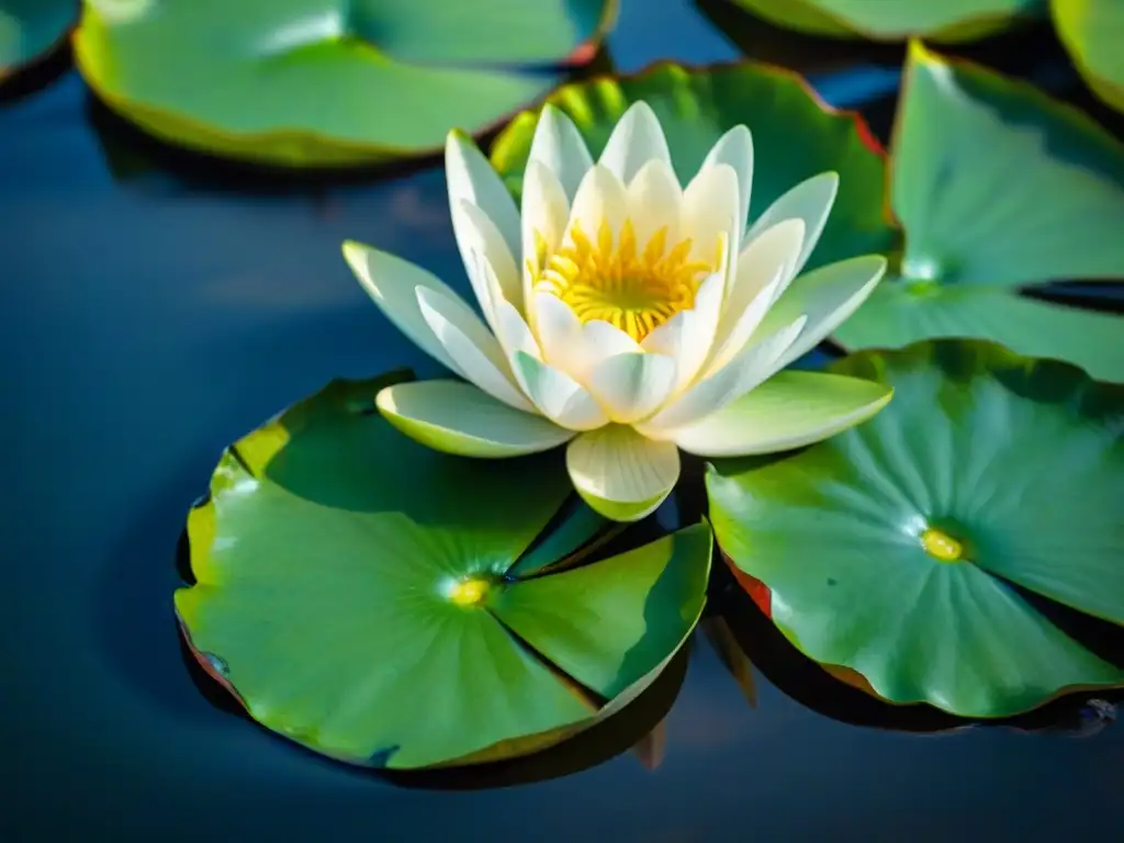 Delicadas flores acuáticas de Uruguay flotando en un estanque, bajo la suave luz del sol