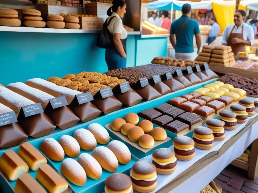 Delicias gastronómicas en animado mercado uruguayo: dulce de leche, chivitos y alfajores