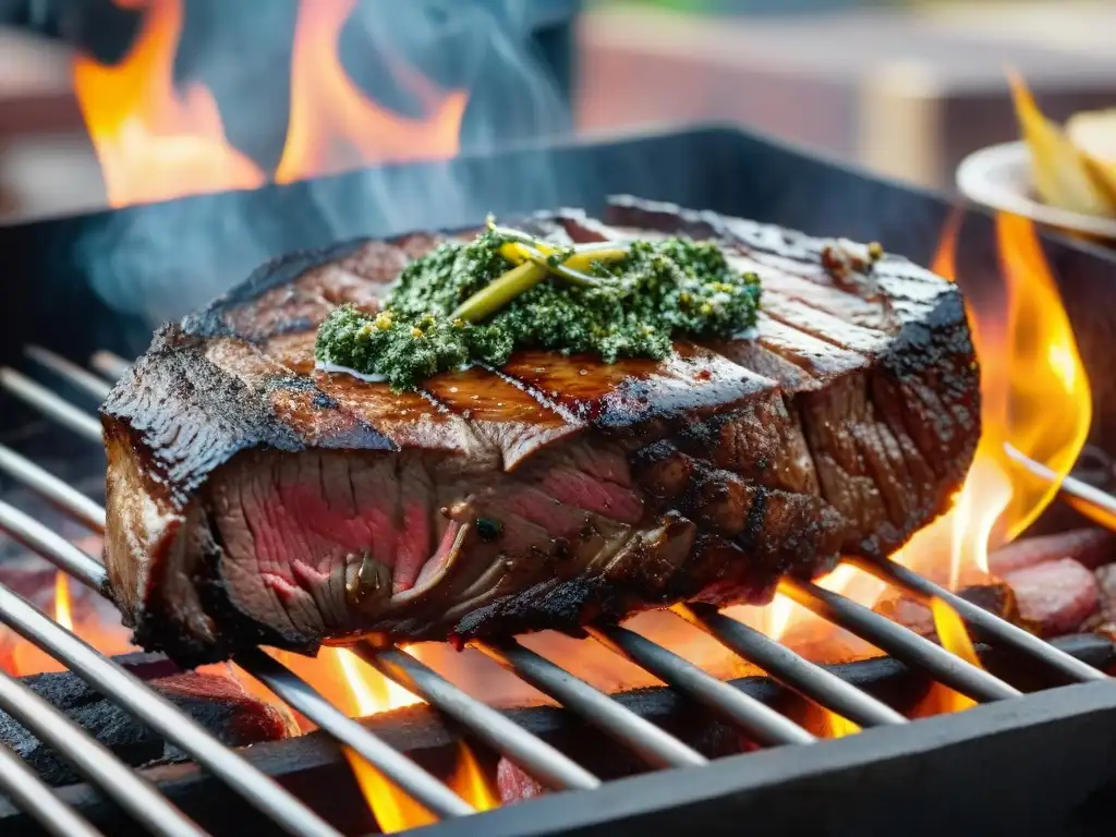 Deliciosa parrillada uruguaya con chimichurri en mercado