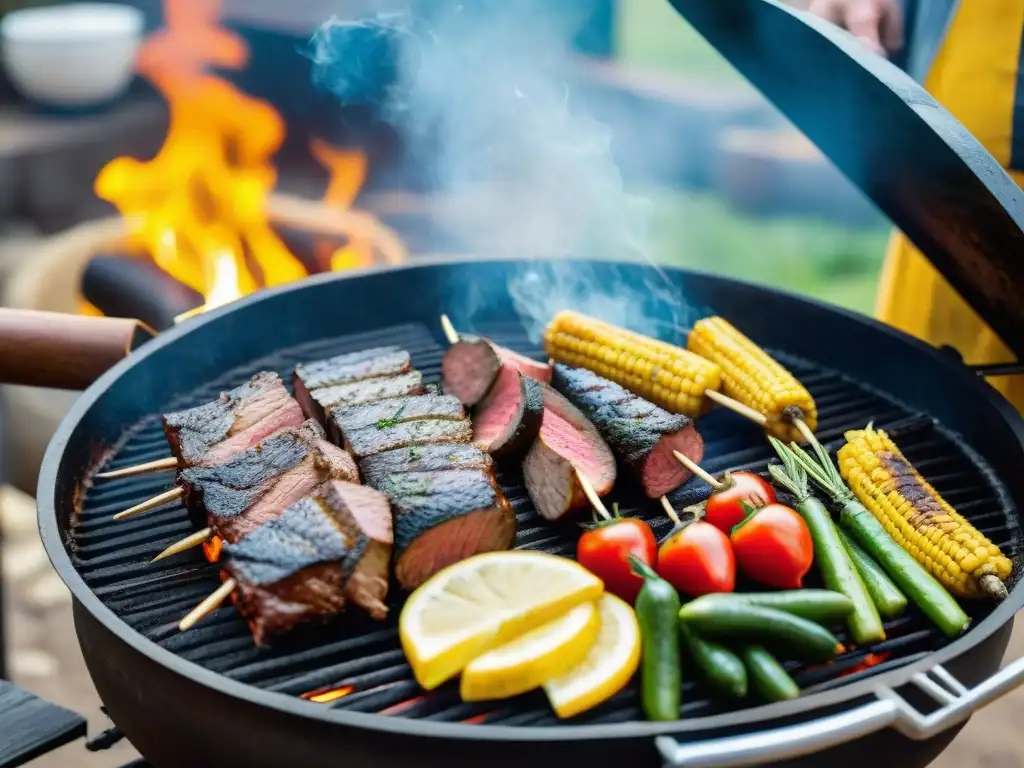 Deliciosa parrillada uruguaya en Colonia Suiza con carnes y vegetales locales, en un entorno pintoresco