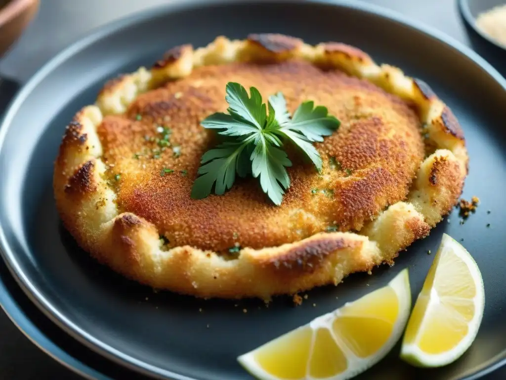 Deliciosas milanesas uruguayas doradas y crujientes en sartén, con perejil fresco encima