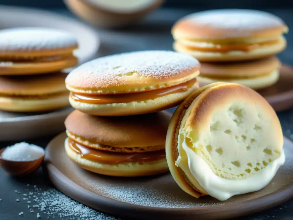 Un delicioso alfajor uruguayo casero fácil: dos galletitas doradas rellenas de dulce de leche y espolvoreadas con azúcar