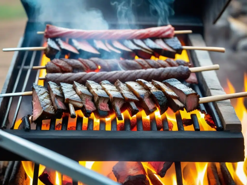 Delicioso asado uruguayo con sabores del interior, una tradición gastronómica en un entorno rústico y auténtico