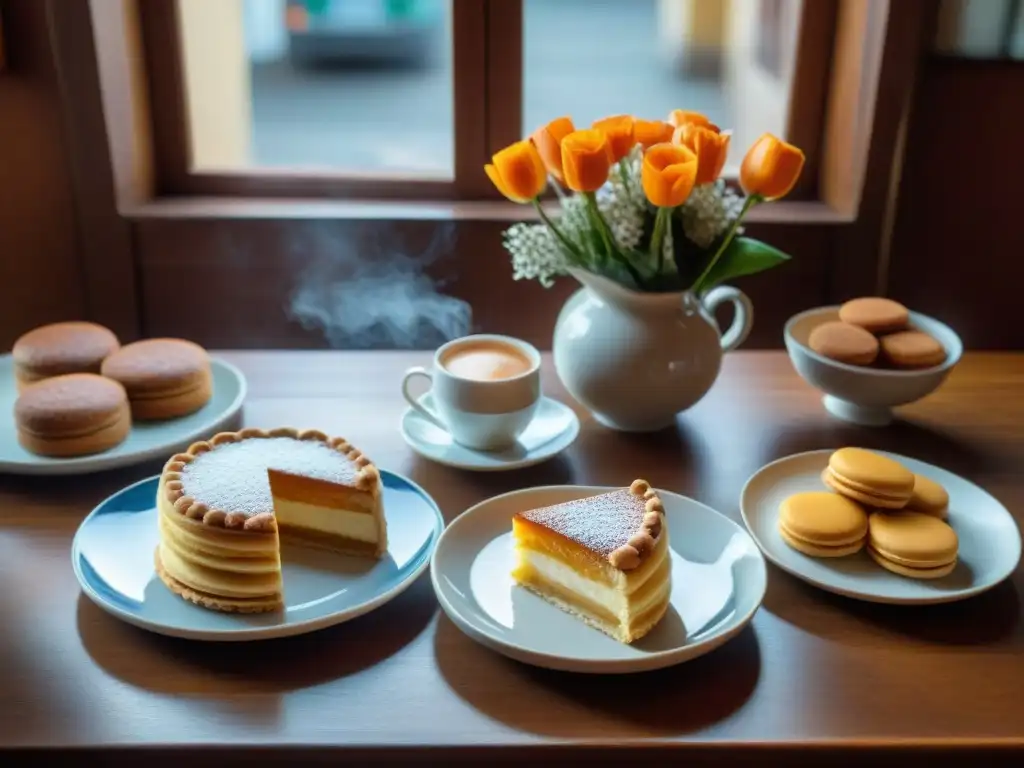 Deliciosos postres tradicionales uruguayos en café elegante