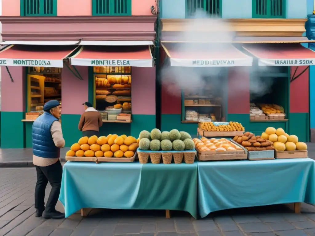 Disfrutando de desayunos locales en Montevideo en una bulliciosa mañana llena de color y aromas frescos