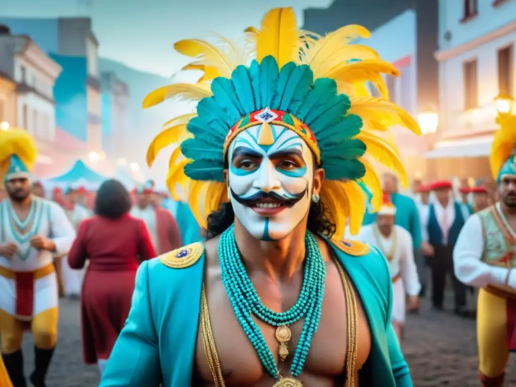 Deslumbrante desfile de carnaval en Uruguay, capturando movimiento y alegría