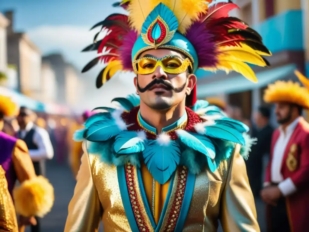 Deslumbrantes disfraces carnaval Uruguay en vibrante desfile callejero