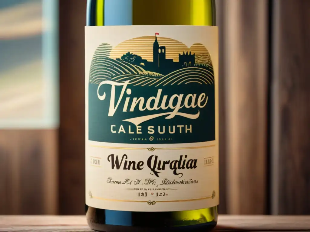 Detalle en alta resolución de una etiqueta de vino vintage de Uruguay, evocando la experiencia enológica en Uruguay