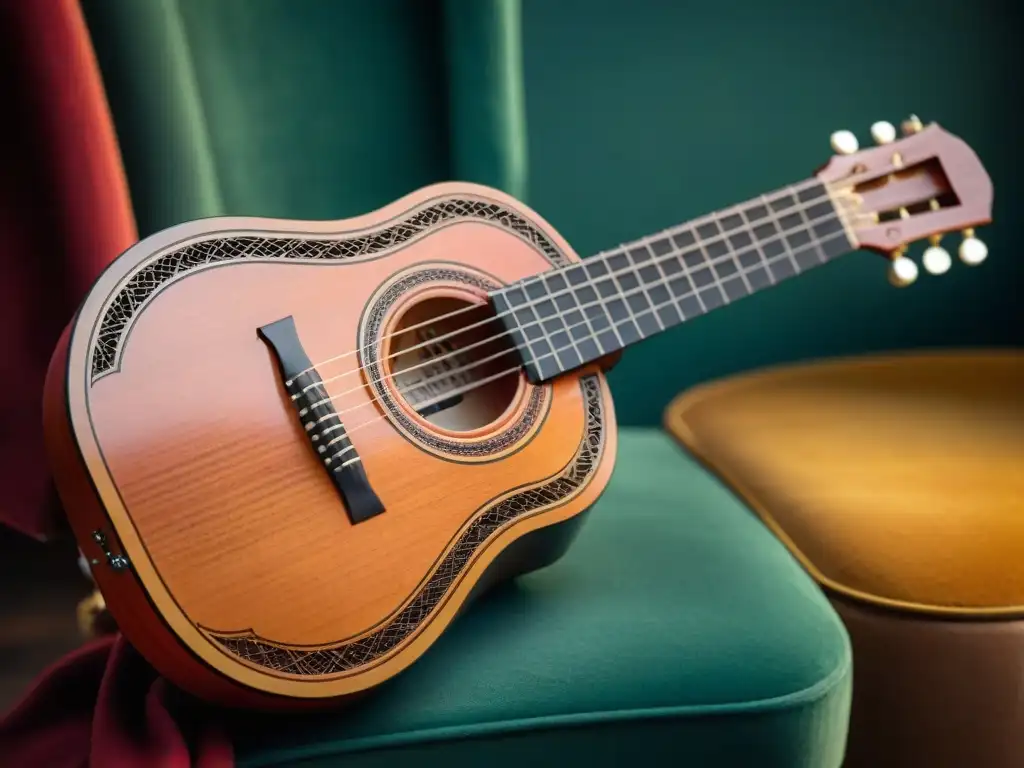 Detalle de un charango uruguayo, resaltando la artesanía y texturas del instrumento