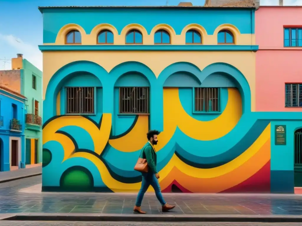 Detalle colorido mural Montevideo con significado mensajes arte urbano Uruguay