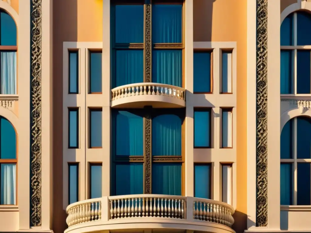 Detalle geométrico y ornamento de la arquitectura Art Deco en Palacio Salvo, Montevideo
