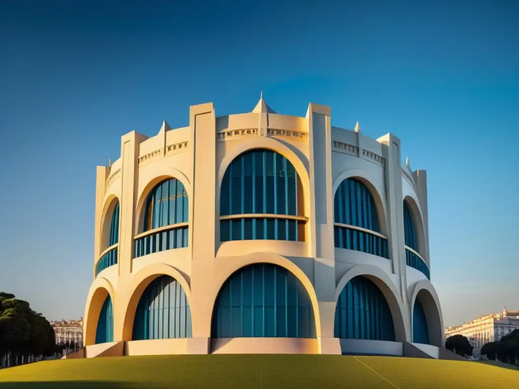 Detalle del icónico Estadio Centenario en Montevideo, Uruguay, mostrando su arquitectura Art Deco