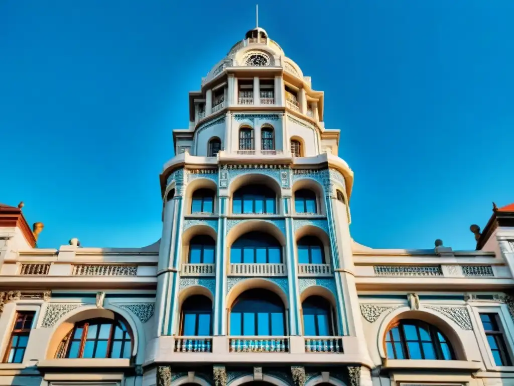 Detalle fascinante del Palacio Salvo en Montevideo, Uruguay Detalle del icónico Palacio Salvo en Montevideo, Uruguay, destacando su arquitectura modernista