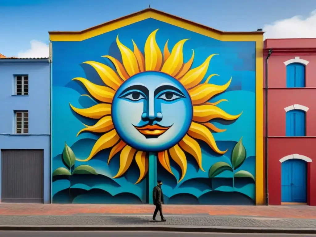 Detalle del icónico mural 'El Abrazo del Sol' de Carlos Páez Vilaró, reconocido internacionalmente por sus vibrantes murales en Uruguay