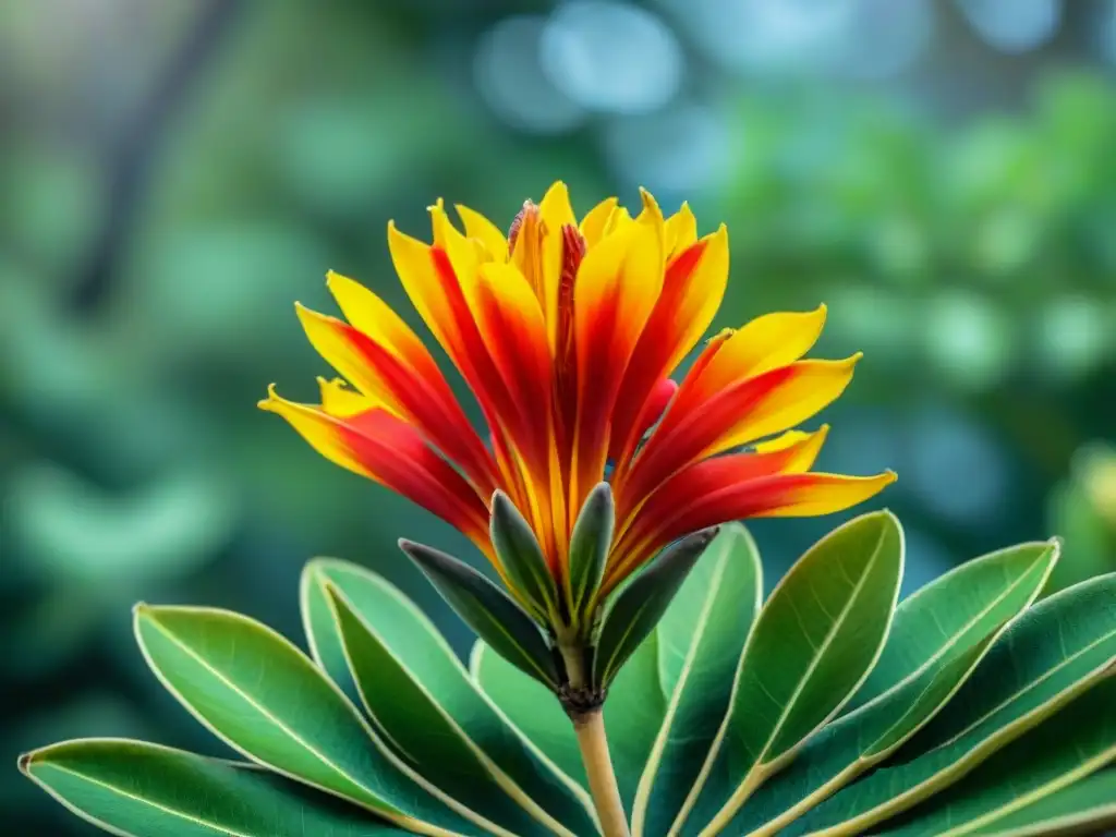 Detalle vibrante de una flor amarilla de Erythrina cristagalli en floración, resaltando la belleza de la flora nativa de Uruguay proteger