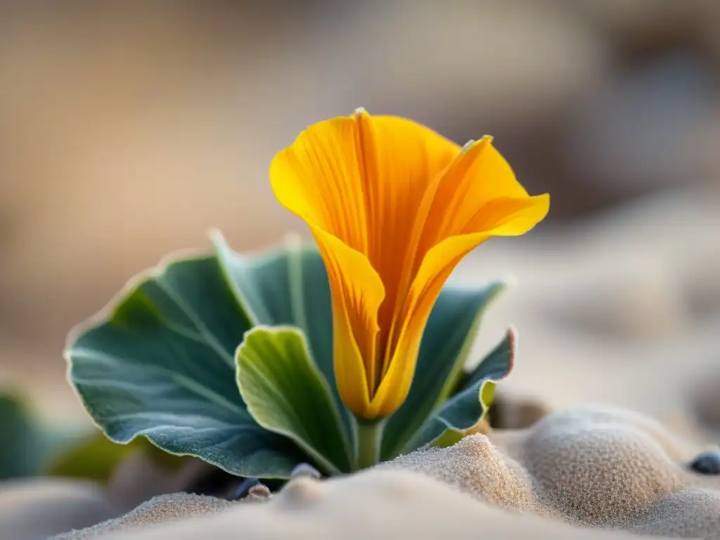 Detalle vibrante de una flor amarilla Calceolaria en las Dunas de Polonio, flora única de Uruguay