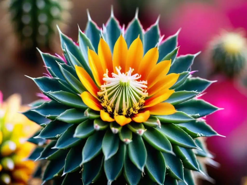 Detalle vibrante de una flor de cactus Echinopsis floreciendo bajo el sol en Uruguay