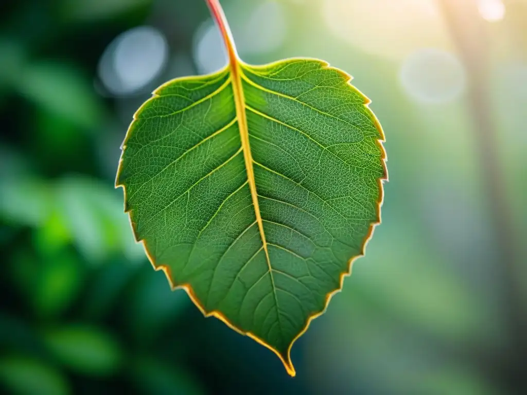 Detalle vibrante de una hoja verde en Uruguay, simbolizando la biodiversidad positiva