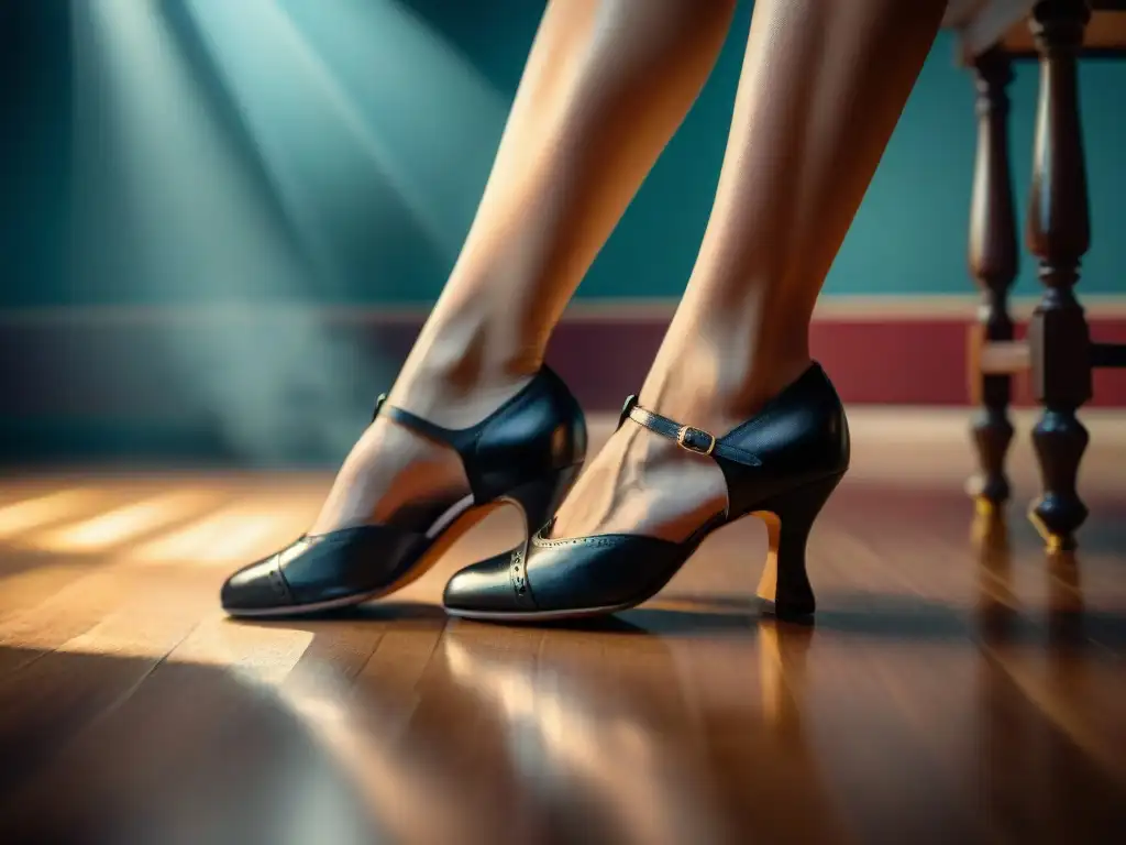 Detalle de zapatos de tango uruguayo: cuero desgastado y marcas de baile narran la pasión y la historia de esta expresión cultural