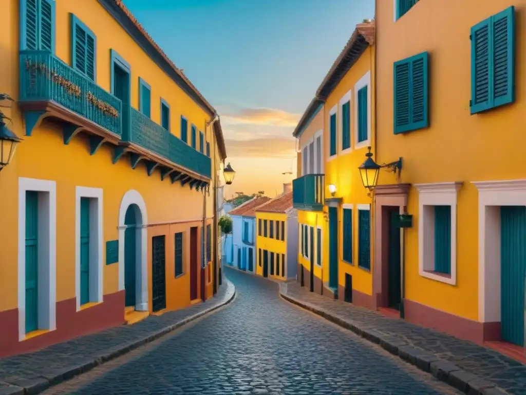 Detalles arquitectónicos de Colonia del Sacramento al atardecer, preservación sitios patrimoniales Uruguay