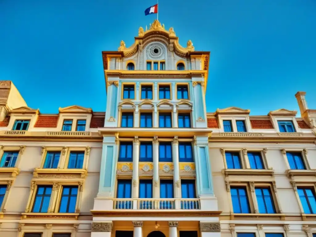 Detalles arquitectónicos del Palacio Salvo en Montevideo, Uruguay