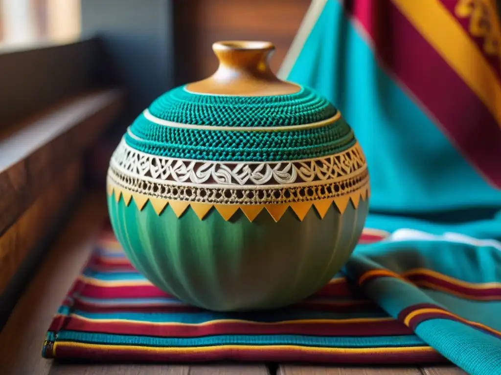 Detalles artesanales de un mate gaucho en Mercado Puerto Montevideo