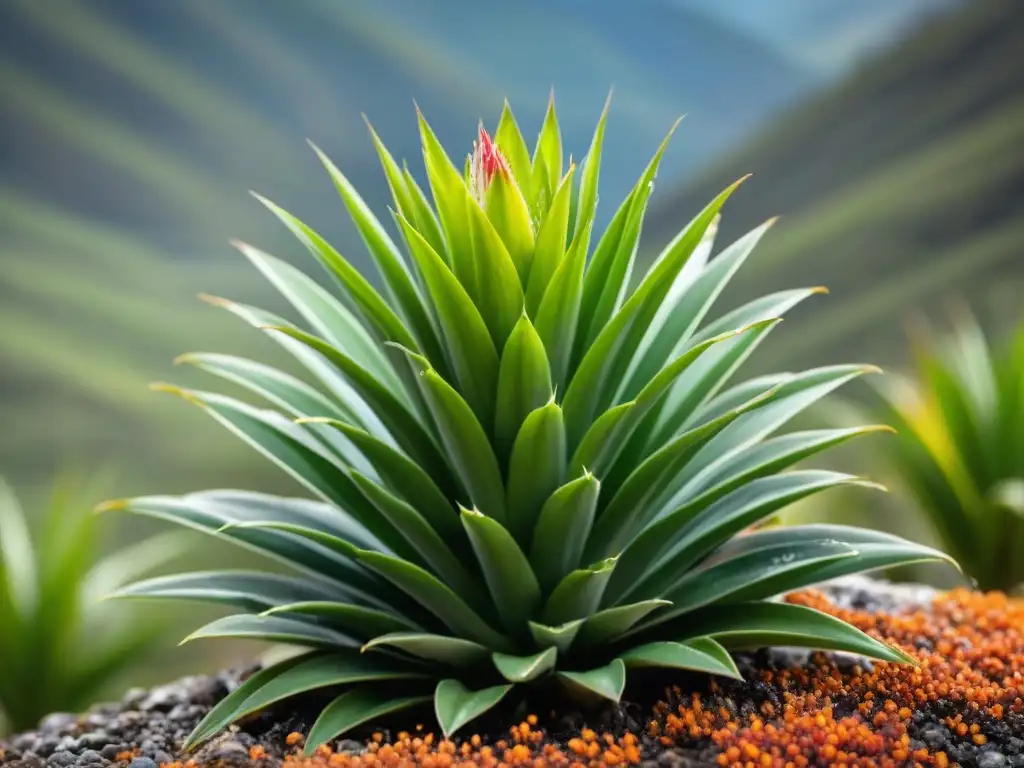 Detalles de bromelia verde con adaptaciones a sierras uruguayas