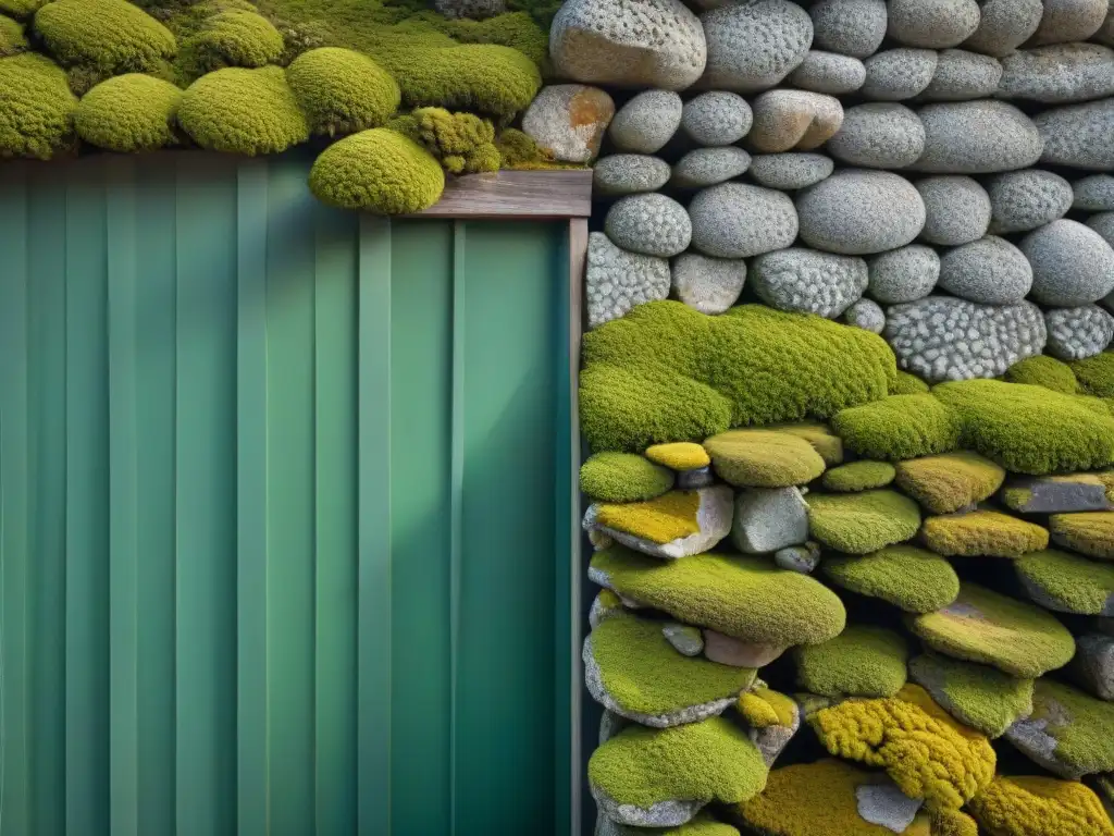 Detalles fascinantes de las paredes de piedra cubiertas de líquenes de Casapueblo en Uruguay