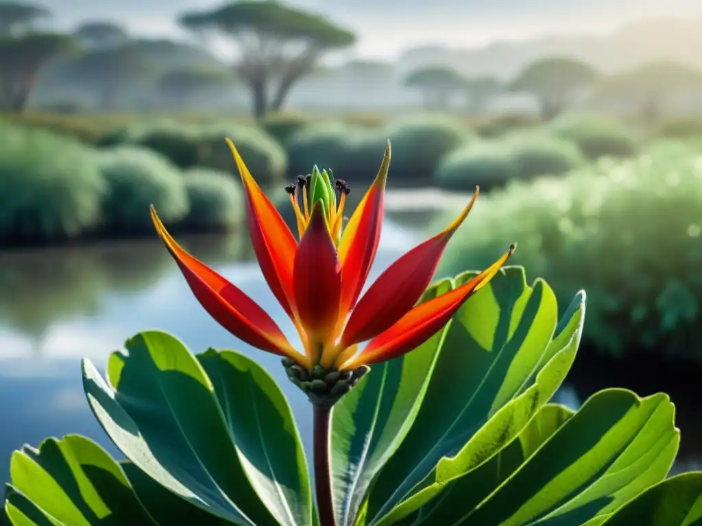 Detalles de una flor roja Erythrina cristagalli en los bañados uruguayos