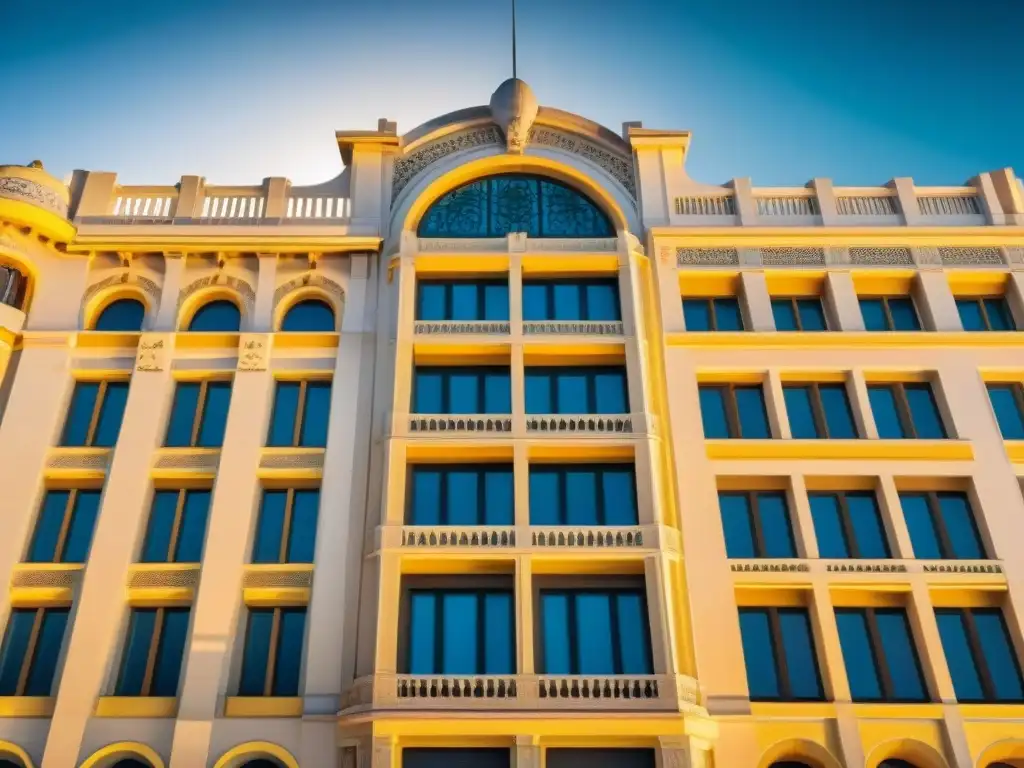 Detalles ornamentales del icónico Palacio Salvo en Montevideo, Uruguay, reflejando la arquitectura moderna en Uruguay: guía