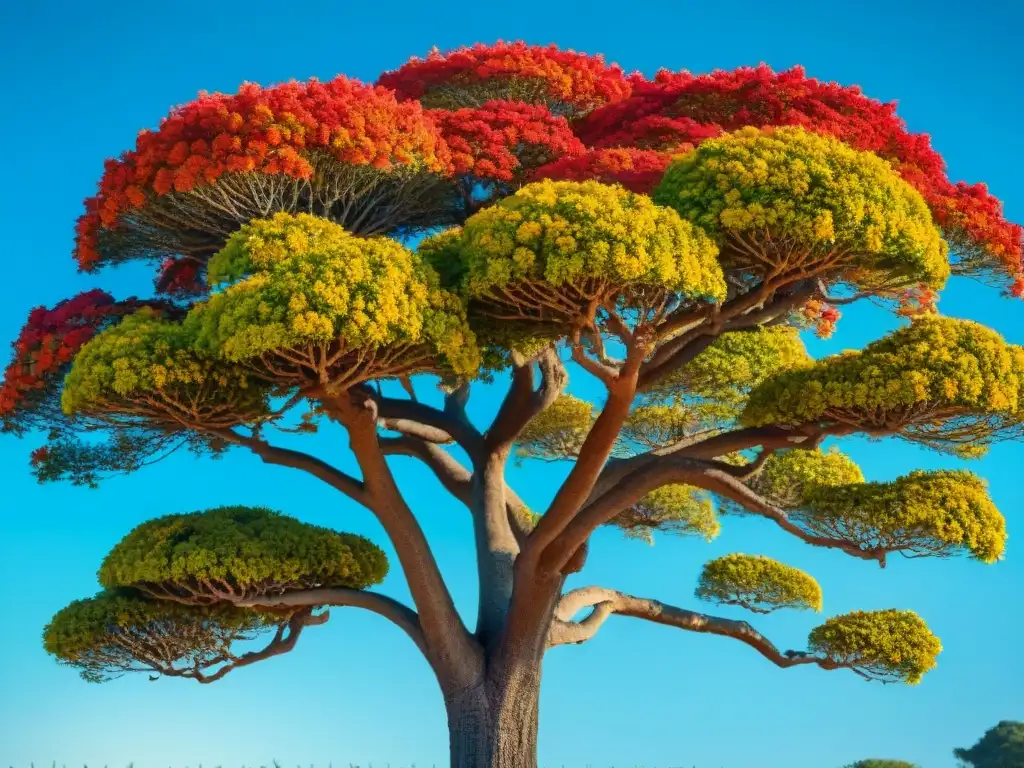 Detalles vibrantes de un árbol Ceibo en floración, resaltando la belleza de la flora y fauna de Uruguay