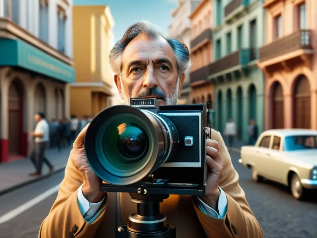 Director uruguayo Juan Antonio Borges filmando escena épica en Montevideo Director uruguayo filmando escena clave, reflejando la identidad del cine uruguayo en Montevideo