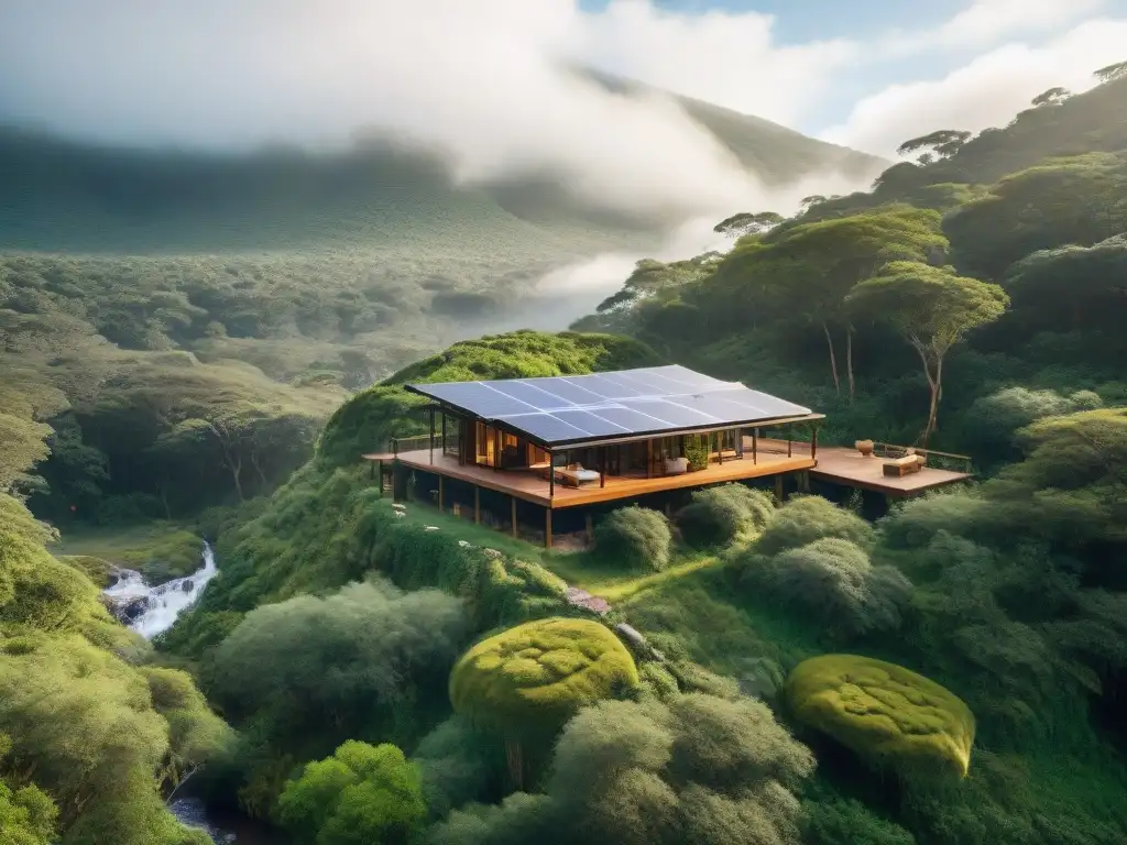 Un ecolodge en Uruguay rodeado de naturaleza exuberante, con cascada y aves nativas