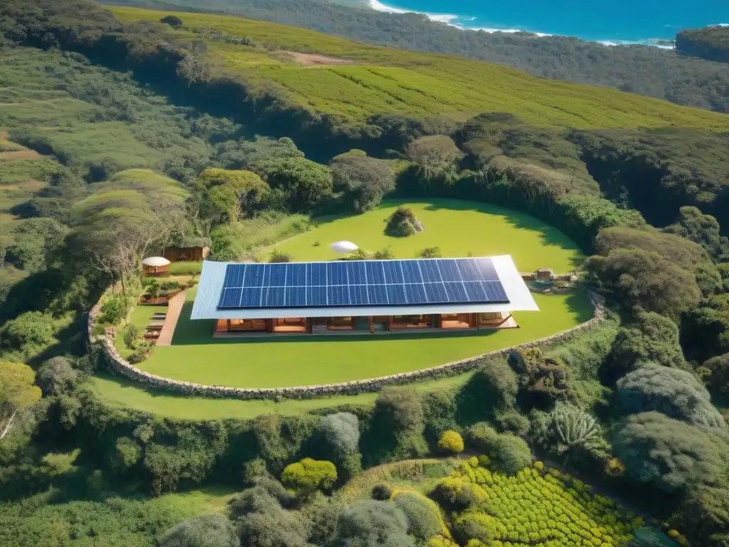 Ecolodge sostenible en Uruguay: integración armónica con la naturaleza, paneles solares, jardines orgánicos y actividades ecoamigables